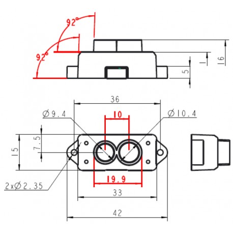 Dimensions du capteur de distance LiDAR TFmini-S