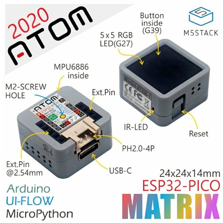 Détail du module IoT ATOM Matrix ESP32