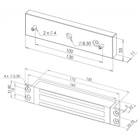 Ventouse à encastrer 300 Kg (12/24 VCC)  - 2