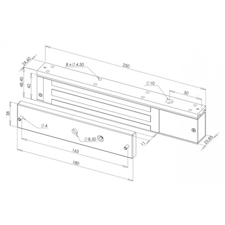 Dimensions de la ventouse en applique 300 Kg (12/24 VCC)