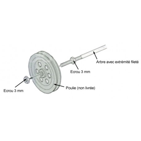 Exemple de montage avec une poulie et le jeu d'arbres 3 mm TAMIYA 70105