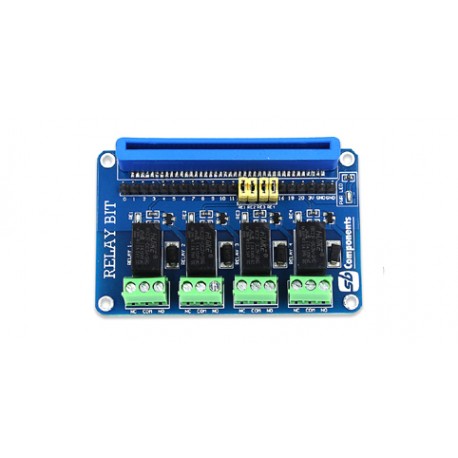 Vue de dessus de la platine 4 relais pour micro:bit