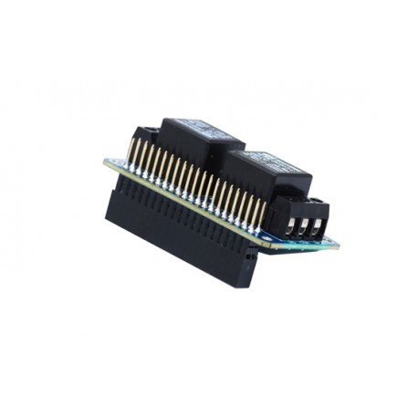Vue de côté de la platine 2 relais pour Raspberry Pi