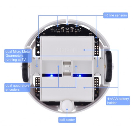 Détails du dessous du robot 3pi+ 32U4 Pololu 3737