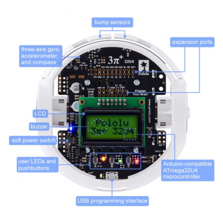Détails du dessus du robot 3pi+ 32U4 Pololu 3737