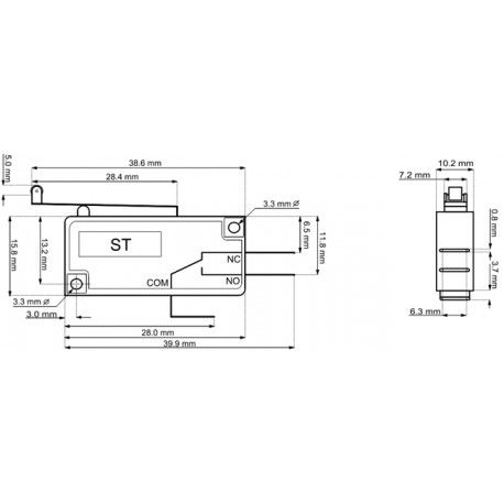 Dimensions Micro-switch microrupteur à levier avec roulette 10A