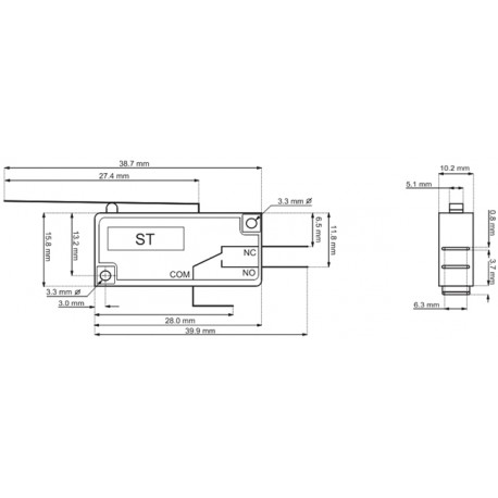 Dimensions Micro-switch microrupteur à levier 10A