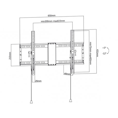 Dimensions du support mural inclinable pour TV (37"-70")