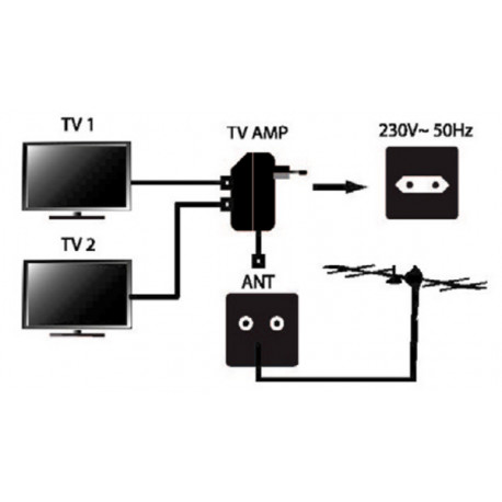 Schéma de raccordement de l'amplificateur d'antenne à 2 sorties