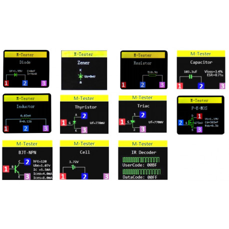 Détail des différentes mesures de l'analyseur de composant JT-LCR-T7