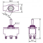 Dimensions de l'nterrupteur à levier de puissance 2xON-ON