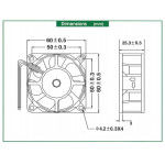 Dimensions Ventilateur BI-SONIC 60x60x25mm (24 VCC) SP602524H-3