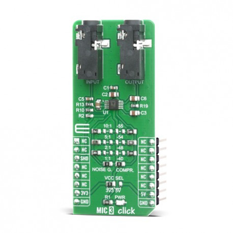 Vue de côté du préamplificateur de microphone MIC 3 Click MIKROE-4136