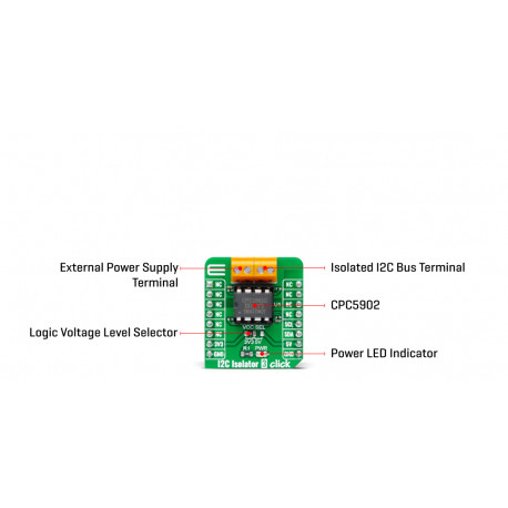 Vue détaillée du module isolateur de bus I2C Isolator 3 Click MIKROE-4467