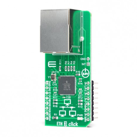 Vue de côté du contrôleur Ethernet ETH 3 Click MIKROE-2850