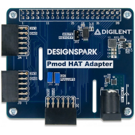 Vue avant de la platine d'adaptateur Pmod HAT pour Raspberry Pi