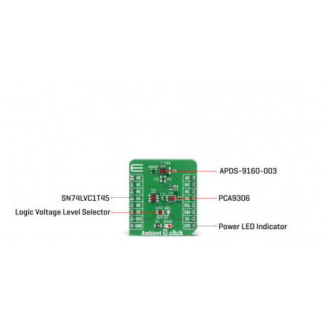 Vue arrière du capteur lumière et proximité Ambient 9 click