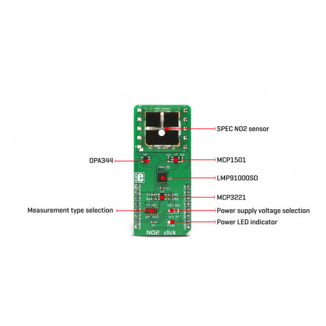 Vue de dessus du capteur de gaz NO2 Click MIKROE-3098
