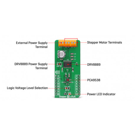Vue détaillée du contrôleur de moteur pas-à-pas Stepper 15 click MIKROE-4639