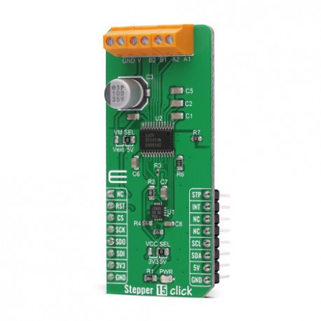 Vue de côté du contrôleur de moteur pas-à-pas Stepper 15 click MIKROE-4639