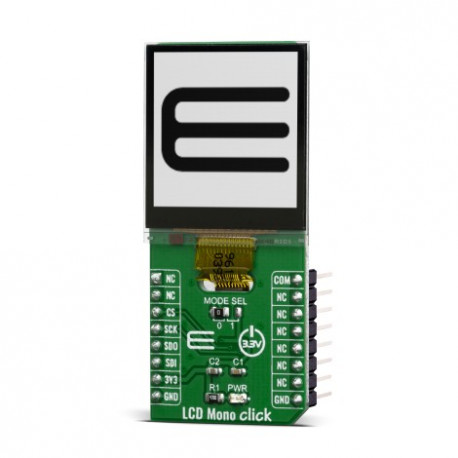 Vue de côté de l'afficheur faible consommation LCD Mono Click MIKROE-3789