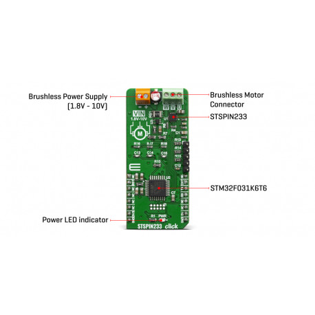 Vue détaillée du contrôleur de moteur STSPIN233 click MIKROE-3546