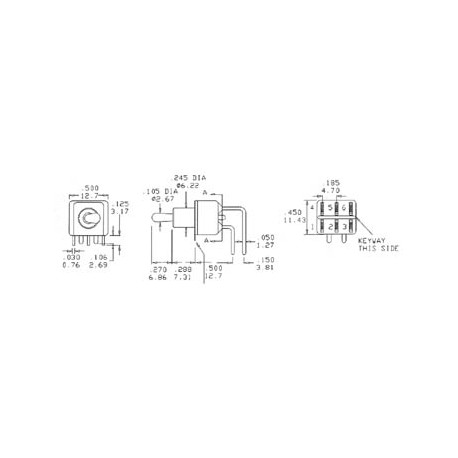 Interrupteur coudé à levier horizontal 2xON-ON  - 2