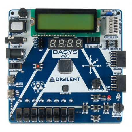 Vue avant de la platine Basys MX3 PIC32MX Trainer Board