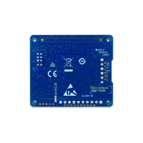 Vue de dessous de platine DIgilent® mesure de tension DAQ HAT MCC118 pour Raspberry PI