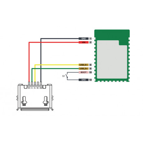 Raccordement d'un connecteur USB sur le module Wio RP2040 Seeed Studio 102991556