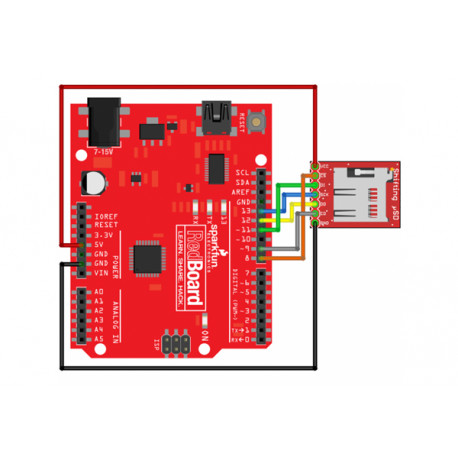 Exemple de raccordement du module Level Shifting microSD  DEV-13743 sur une carte compatible Arduino®