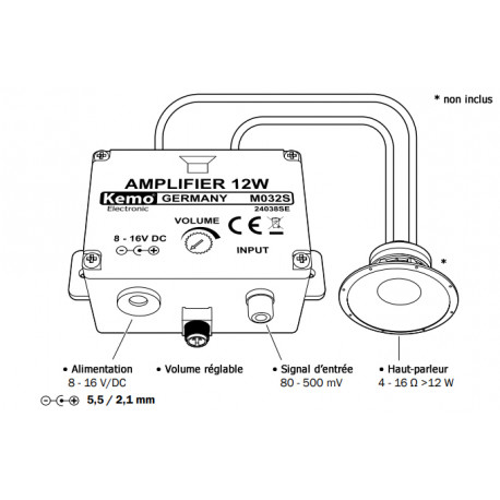 Schéma de raccordement du module amplificateur Audio 12W Kemo M032S