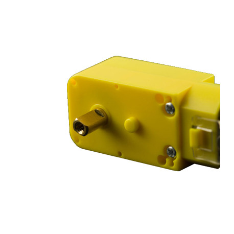 Vu en gros plan de l'arbre à double méplat du motoréducteur avec encodeur FIT045