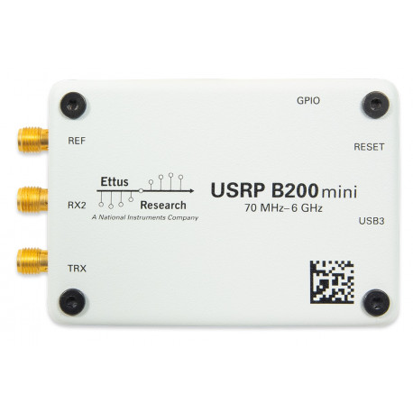 Vue de dessus de la platine Ettus USRP B200mini dans son boitier optionnel