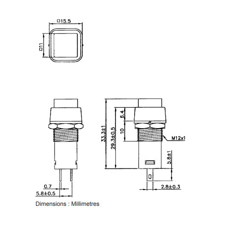 Bouton-poussoir OFF - (ON) rouge  - 2