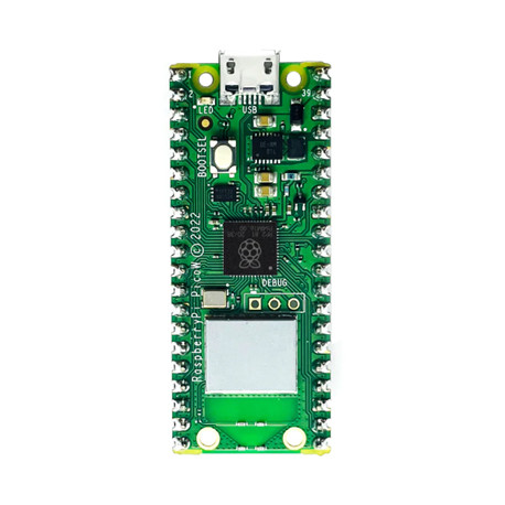 Vue de dessus de la carte Raspberry Pi Pico W (avec connecteurs soudés)