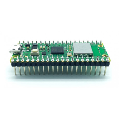 Vue de côté de la carte Raspberry Pi Pico W (avec connecteurs soudés)