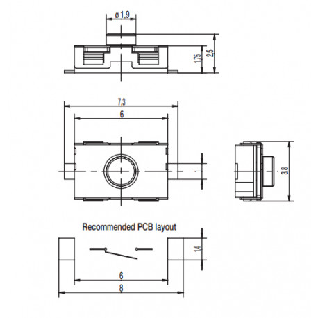 Bouton-poussoir miniature 6x3,8x2,5 mm  - 2