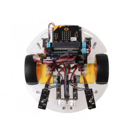 Vu de dessus de la base robotique SET4-JOY-CAR avec micro:bit