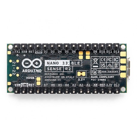 Vue de dessous de la carte Arduino Nano 33 BLE Sense Rev2 ABX00070