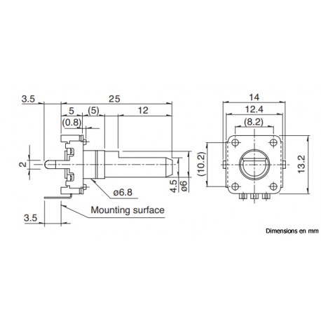 Dimensions de l'encodeur incrémental rotatif