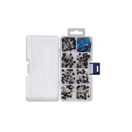 Détail du contenu de l'Assortiments de transistors et potentiomètre trimmer WCS104