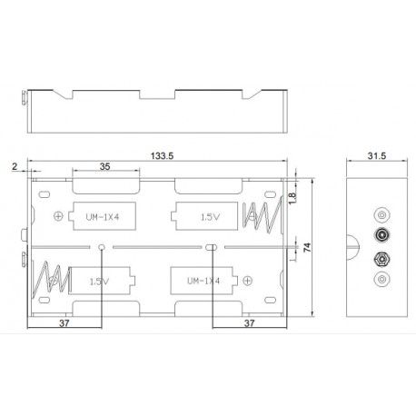 Dimensions du coupleur pour 4 piles D (LR20) WEN11977