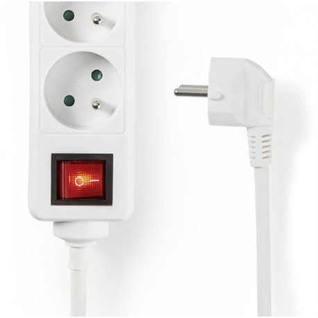 Multiprise blanche avec 5 prises et 2 ports chargeur USB sur rallonge 1,5 m