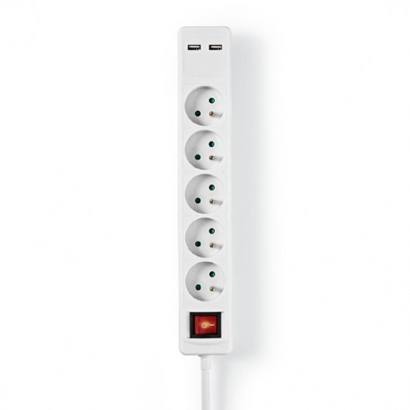 Multiprise blanche 5 prises avec 2 ports USB
