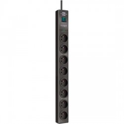 Multiprise noires 8 prises avec parafoudre (3500 W / 16A)