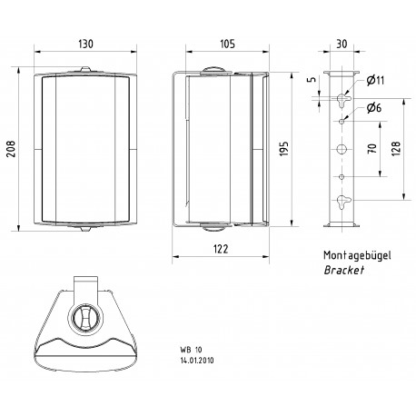 WB10 100V - Haut-parleurs compacts 2 voies 8 Ohm dans un boîtier en plastique robuste (Noir)  - 3