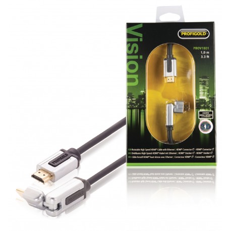 Câble HDMI avec Ethernet haute vitesse AM - AM rotatif Connecteur HDMI - Connecteur HDMI Rotatif 1.00 m Noir  - 1