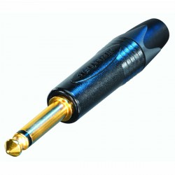 Fiche jack professionnelle 1/4" 2 broches, contacts dorés, boîtier noir  - 1