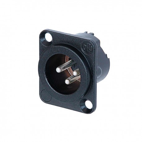 Embase mâle à 3 pôles, coupelles à souder, boîtier en métal noir, contacts en argent  - 1